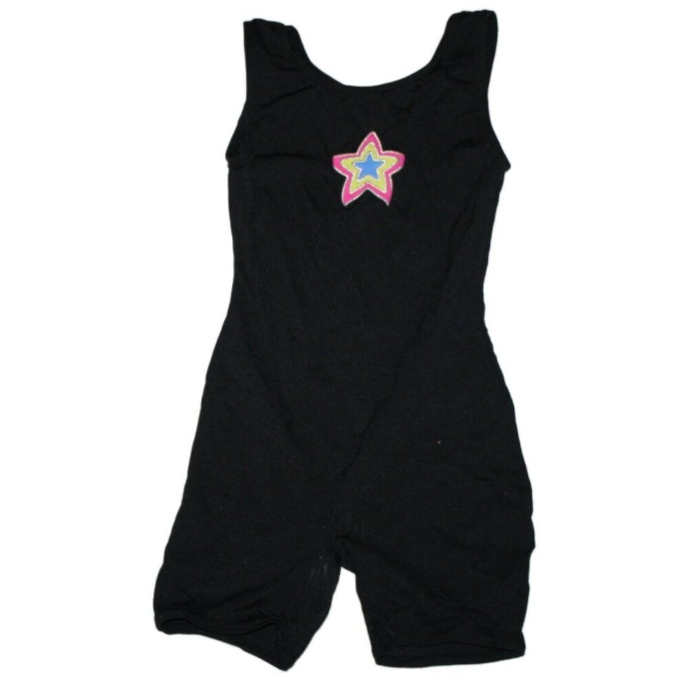 Girl Black Star Jacques Moret Biketard Dance Gymnastics Leotard Size S 6/6X